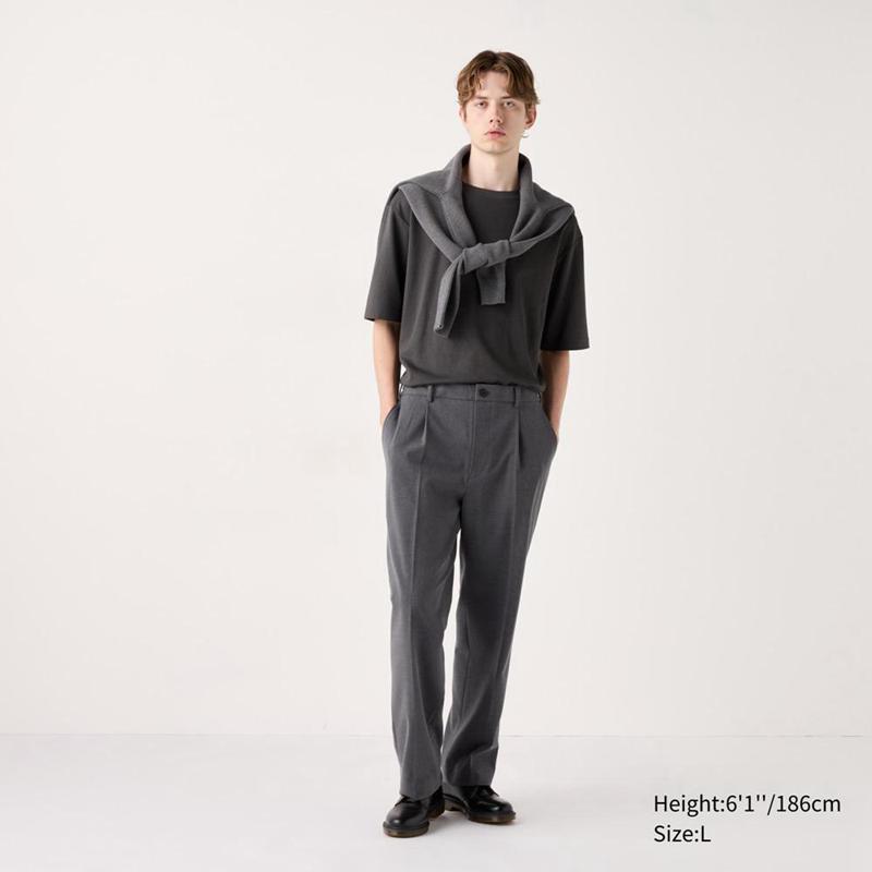 Uniqlo Pleated Wide Men Trousers Grey  US |  LOER-90534