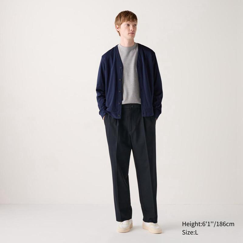 Uniqlo Pleated Wide Men Trousers Navy  US |  LITG-92146