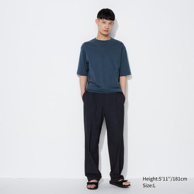 Uniqlo Pleated Wide Men Trousers Navy  US |  MEJO-48736