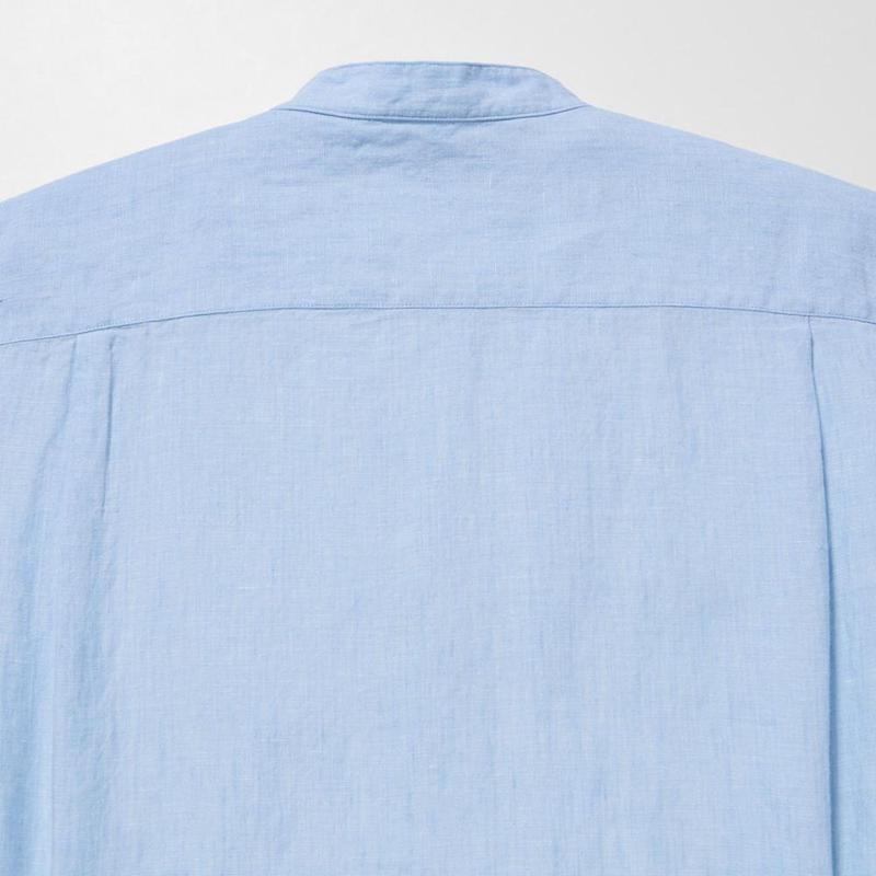 Uniqlo Premium Linen (Grandad Collar) Men Shirts Blue  US |  TVMG-94708