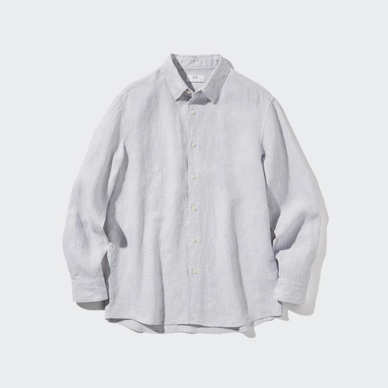 Uniqlo Premium Linen Men Shirts Blue  US |  TDVQ-72034