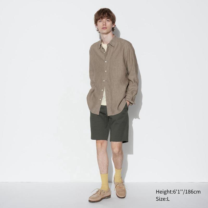 Uniqlo Premium Linen Men Shirts Olive  US |  PHCT-75943