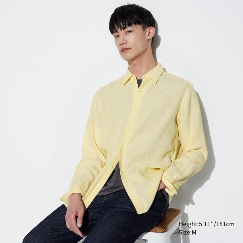 Uniqlo Premium Linen Men Shirts Yellow  US |  ECGD-69128