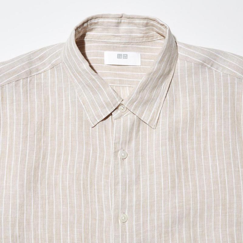 Uniqlo Premium Linen Regular Fit (Stripe, Regular Collar) Men Shirts Green  US |  FGBT-30518