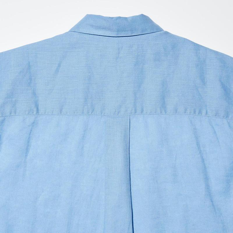 Uniqlo Premium Linen Skipper Collar (3/4 Sleeve) Women Shirts Blue  US |  AXSO-80927