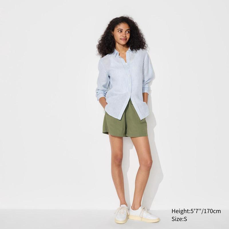 Uniqlo Premium Linen (Stripe) Women Shirts Blue  US |  CVAP-69130