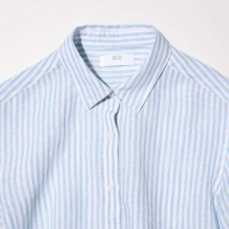 Uniqlo Premium Linen (Stripe) Women Shirts Blue  US |  PLRH-43501