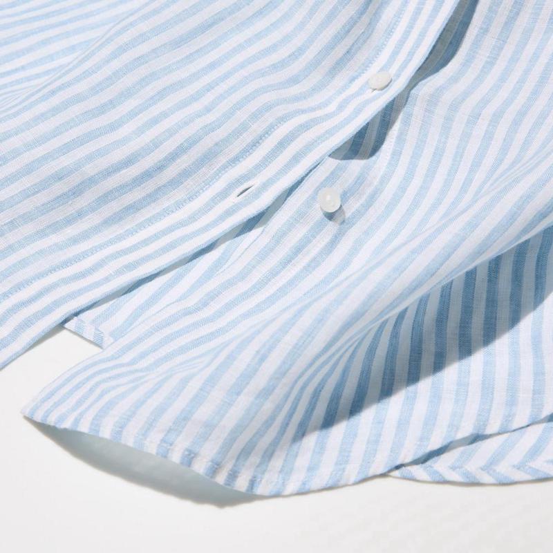 Uniqlo Premium Linen (Stripe) Women Shirts Blue  US |  PLRH-43501