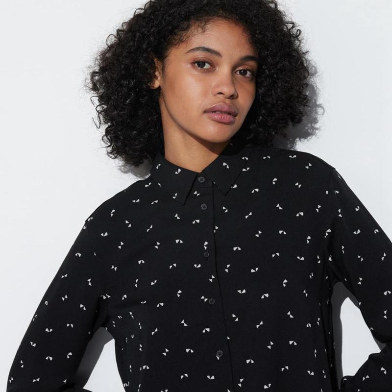 Uniqlo Rayon (Print) Women Blouse Black  US |  WQKU-08567