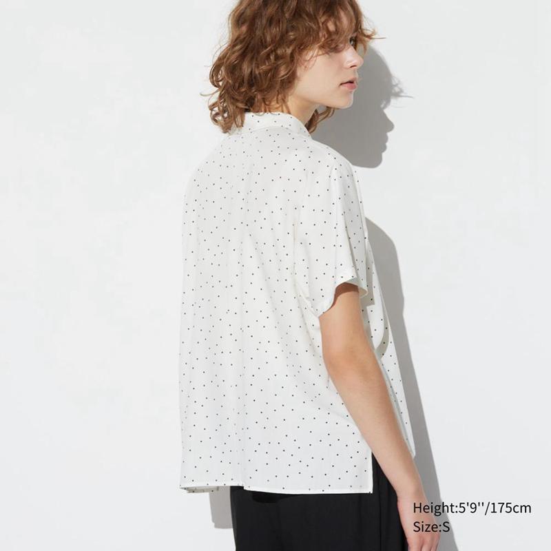 Uniqlo Rayon (Print) Women Blouse Off White  US |  KWFS-85061