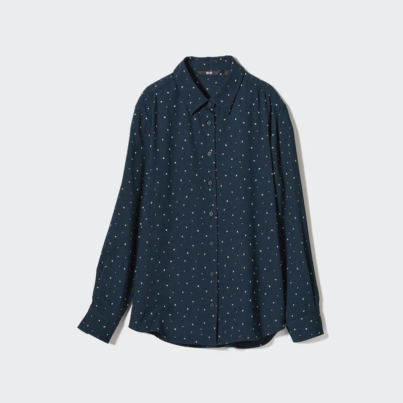 Uniqlo Rayon (Printed) Women Blouse Navy  US |  OJRI-10235