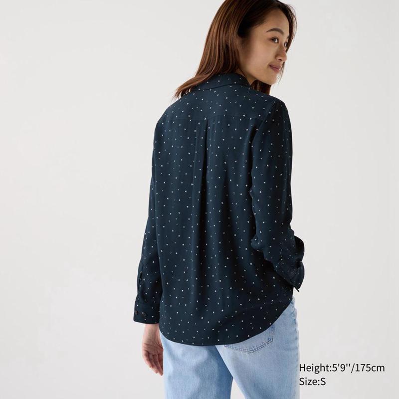 Uniqlo Rayon (Printed) Women Blouse Navy  US |  YFUG-63579