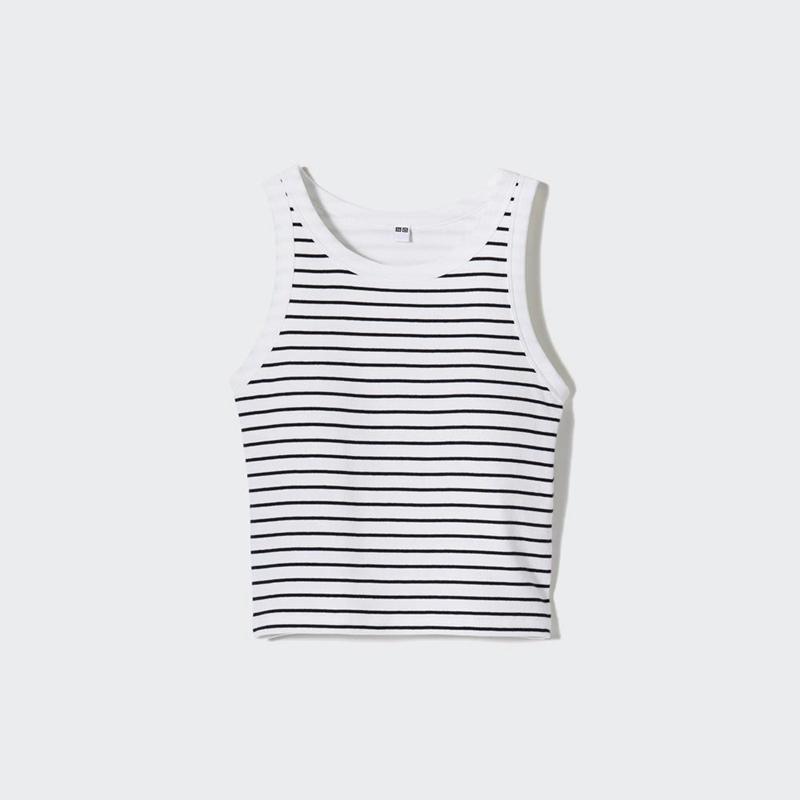 Uniqlo Ribbed Cropped Fit Women Tank Tops Off White  US |  SHCP-70134