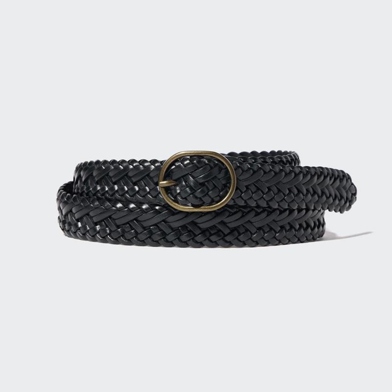 Uniqlo Round Buckle Mesh Leather Women Belt Black  US |  KWME-64987