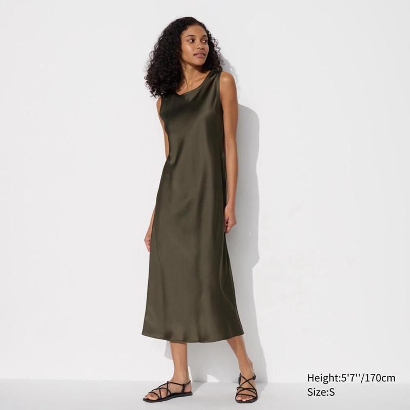 Uniqlo Satin (Sleeveless) Women Dress Dark Green  US |  LZWV-26570