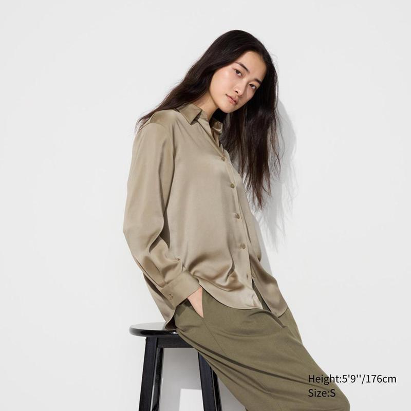 Uniqlo Satin Women Blouse Beige  US |  UEJR-16749