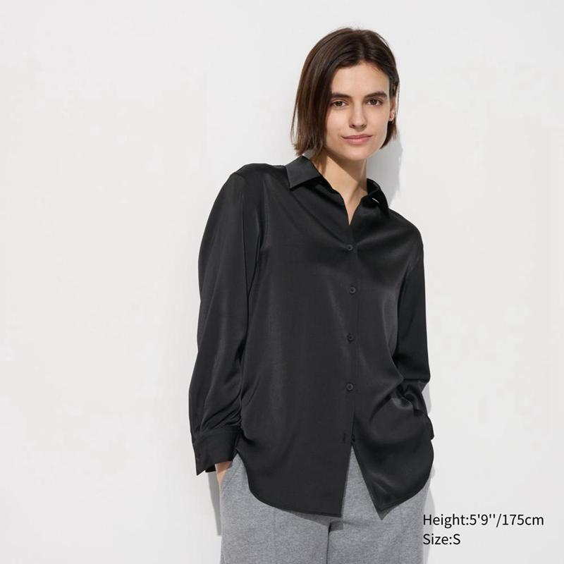 Uniqlo Satin Women Blouse Black  US |  LXBV-90714