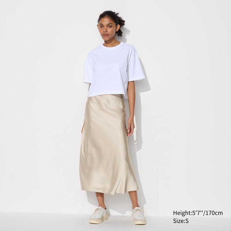 Uniqlo Satin Women Skirts Natural  US |  JAES-72948