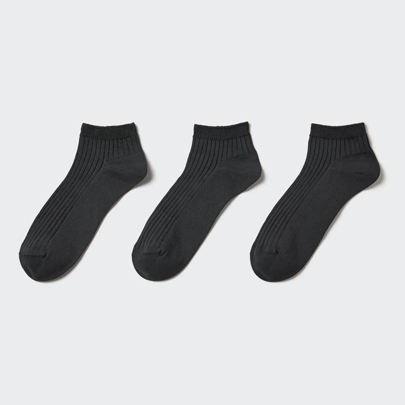 Uniqlo Short (Ribbed, 3 Pairs) Women Socks Tights Black  US |  KXMS-70836