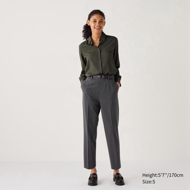 Uniqlo Smart Ankle (Check) Women Trousers Dark Grey  US |  JRDT-72169