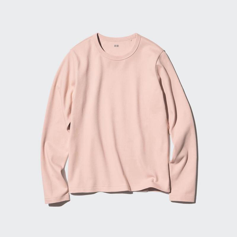 Uniqlo Smooth Cotton Stretch Crew Neck Long Sleeve Women T-Shirts Wine  US |  NGPE-94821