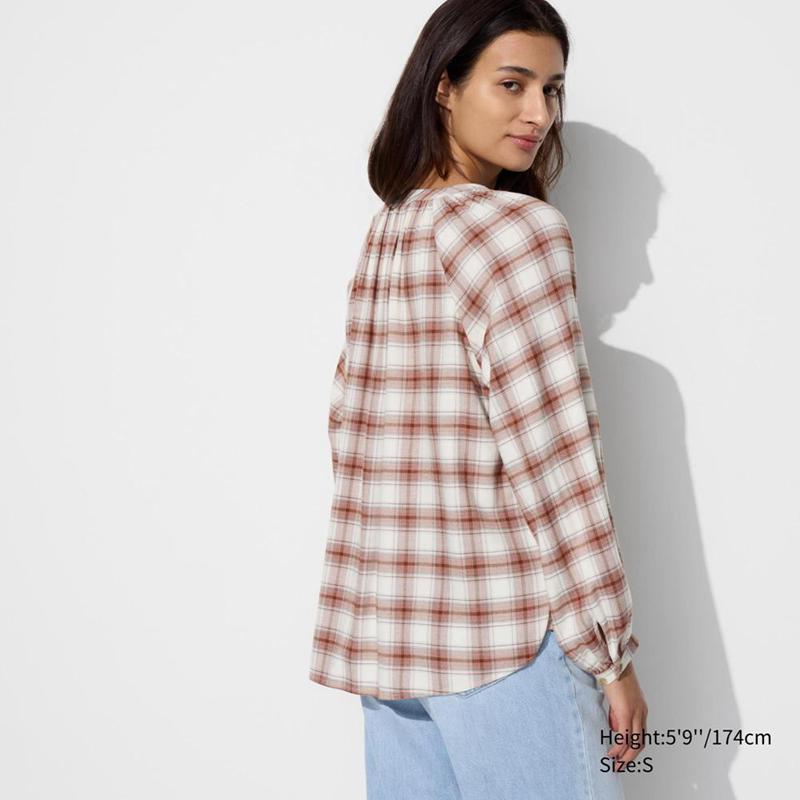 Uniqlo Soft Flannel Gathered (Check) Women Blouse Red  US |  LTZS-34206