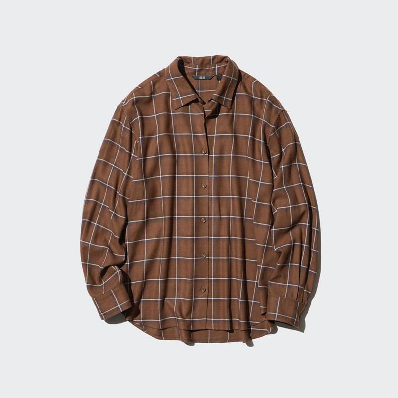 Uniqlo Soft Flannel Skipper (Check) Women Shirts Brown  US |  QOFN-28605