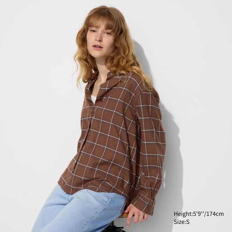 Uniqlo Soft Flannel Skipper (Check) Women Shirts Brown  US |  QOFN-28605