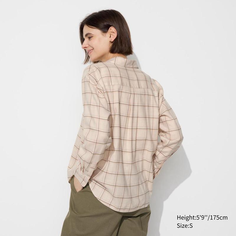 Uniqlo Soft Flannel Skipper (Check) Women Shirts Beige  US |  PFYA-05679