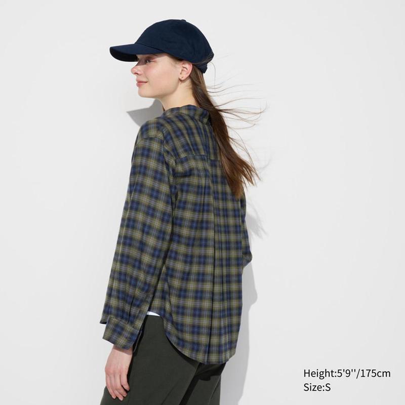 Uniqlo Soft Flannel Skipper (Check) Women Shirts Light Grey  US |  RPWK-47583