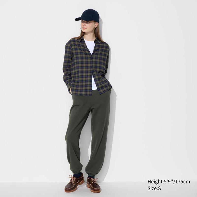 Uniqlo Soft Flannel Skipper (Check) Women Shirts Olive  US |  ZQHB-54370