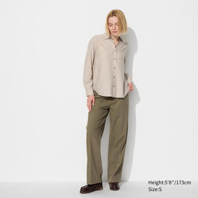 Uniqlo Soft Flannel Skipper Women Shirts Off White  US |  DPME-20487