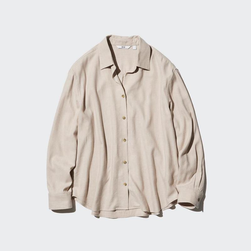 Uniqlo Soft Flannel Skipper Women Shirts Beige  US |  LOMU-43580