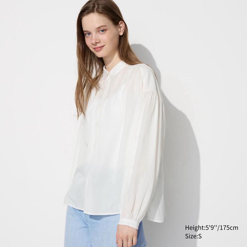 Uniqlo Soft Lawn Gathered Women Blouse Off White  US |  ZCFB-43210