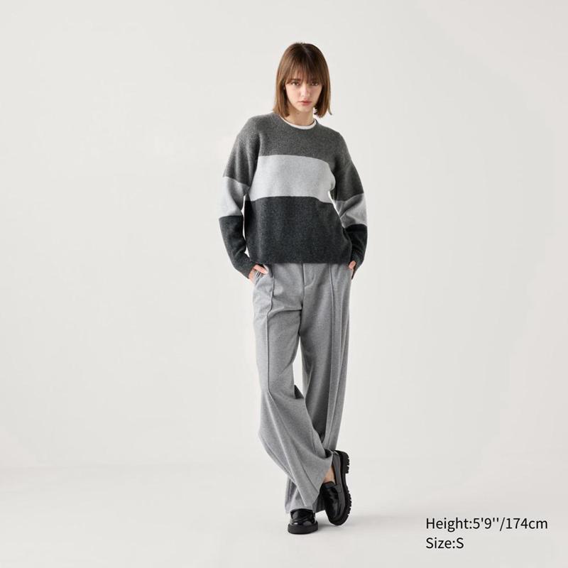 Uniqlo Soufflé Yarn Crew Neck (Colour Block) Women Jumper Grey  US |  JSUQ-19756