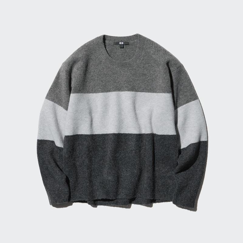 Uniqlo Soufflé Yarn Crew Neck (Colour Block) Women Jumper Grey  US |  JSUQ-19756