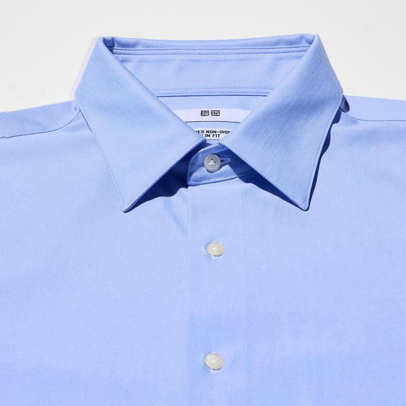 Uniqlo Super Non-Iron Jersey Slim Fit (Regular Collar) Men Shirts Blue  US |  SFVA-49523