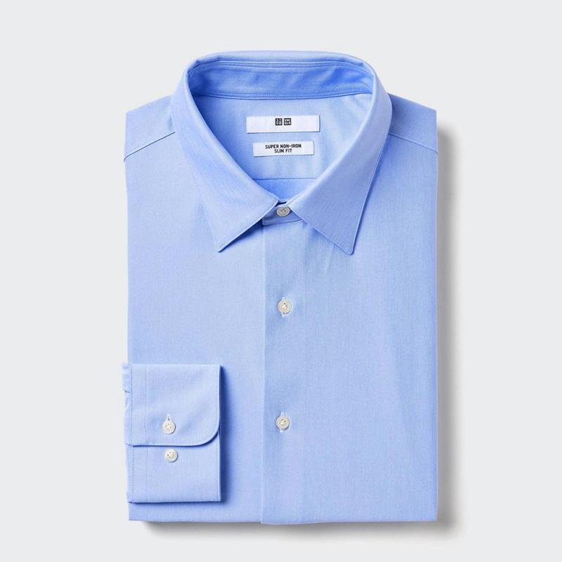 Uniqlo Super Non-Iron Jersey Slim Fit (Regular Collar) Men Shirts Blue  US |  SFVA-49523