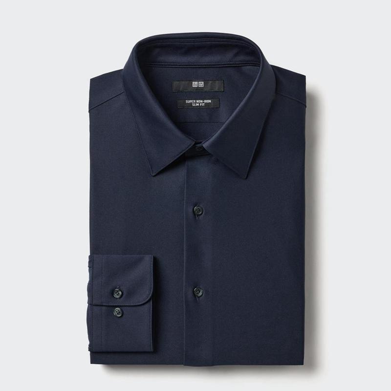 Uniqlo Super Non-Iron Jersey Slim Fit (Regular Collar) Men Shirts Navy  US |  GVJP-46921