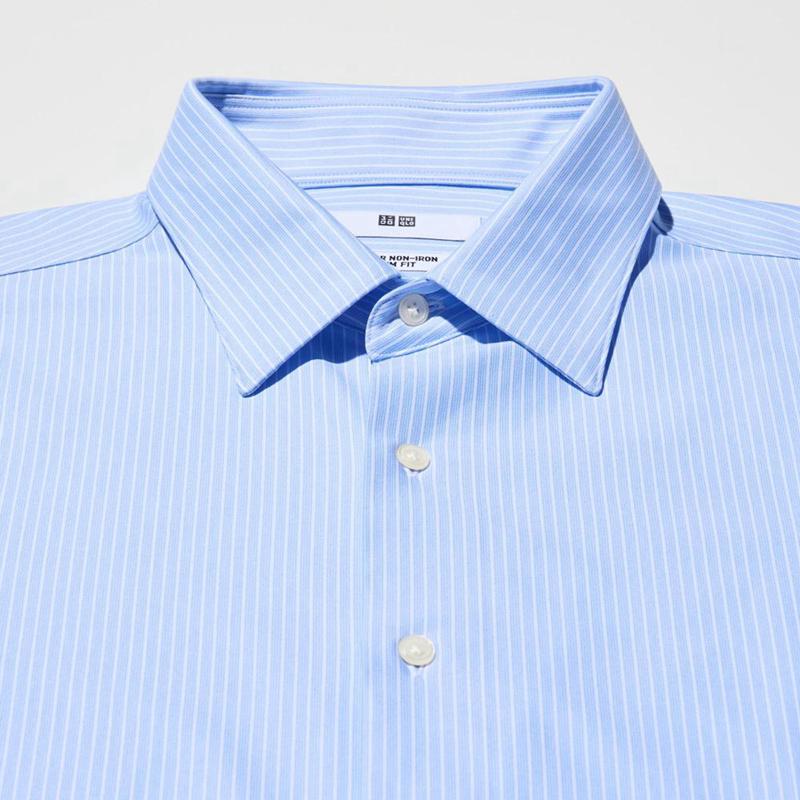 Uniqlo Super Non-Iron Jersey Slim Fit (Regular Collar, Stripe) Men Shirts Blue  US |  FUKE-86532