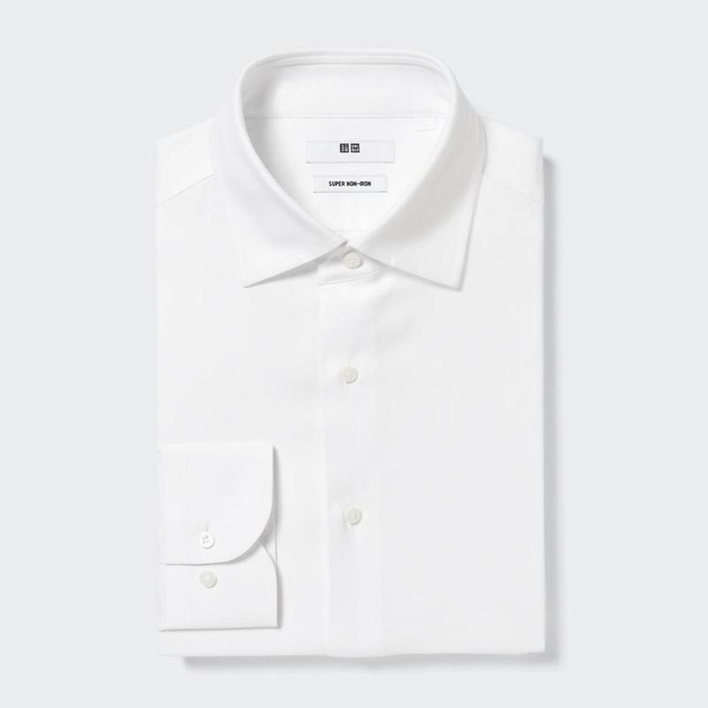 Uniqlo Super Non-Iron Regular Fit (Semi-Cutaway Collar) Men Shirts White  US |  BQAX-04523