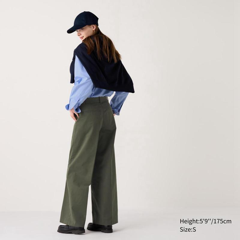 Uniqlo Wide Chino (Long) Women Trousers Olive  US |  APJL-74213