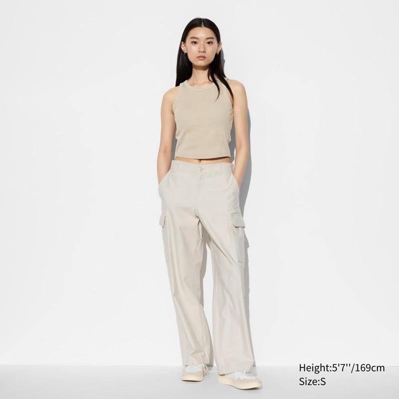 Uniqlo Wide Straight Cargo Women Trousers Natural  US |  GHRI-54916