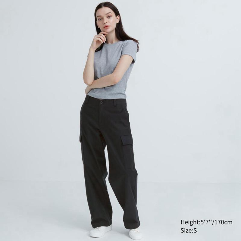 Uniqlo Wide Straight Cargo Women Trousers Dark Grey  US |  YLHQ-15694