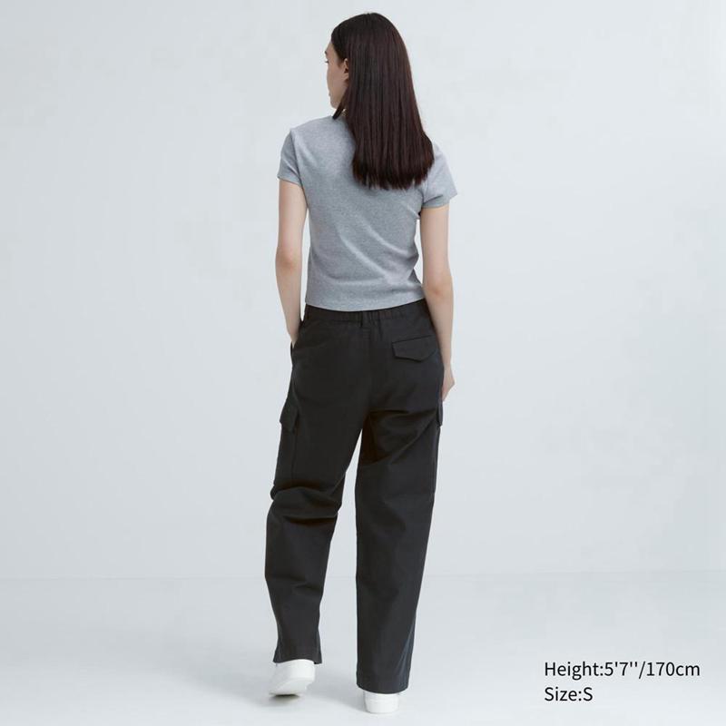 Uniqlo Wide Straight Cargo Women Trousers Dark Grey  US |  YLHQ-15694