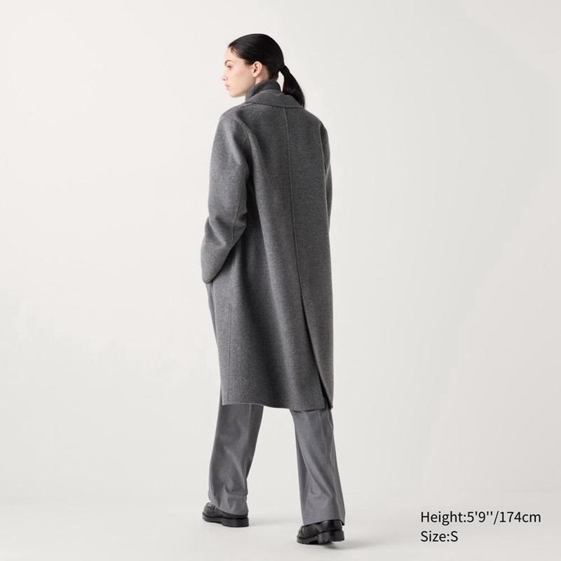 Uniqlo Wool Blend Chester Long Women Coats Grey  US |  RLSZ-01952