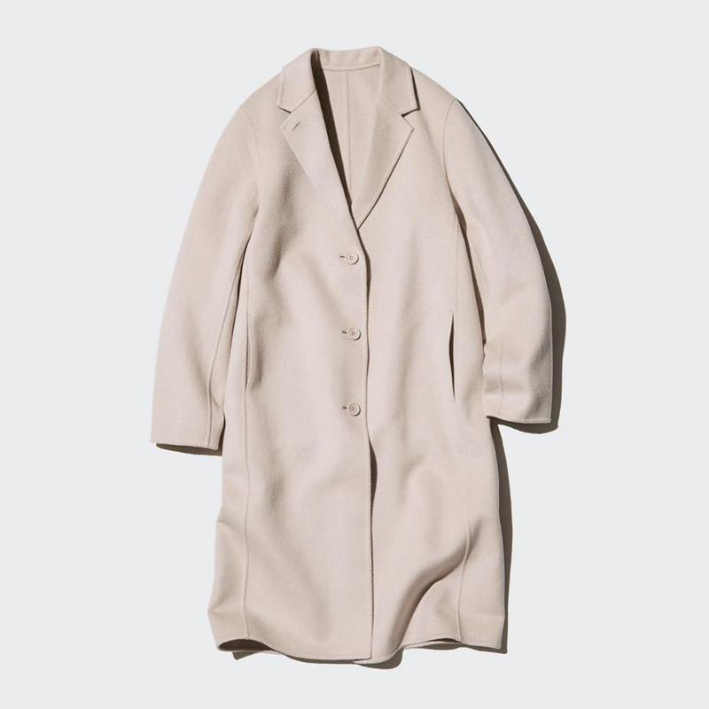 Uniqlo Wool Blend Chester Long Women Coats Natural  US |  HGZC-25467