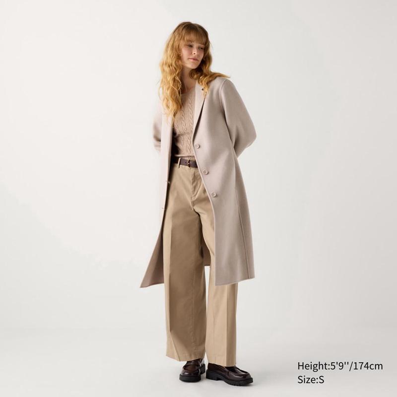 Uniqlo Wool Blend Chester Long Women Coats Natural  US |  HGZC-25467